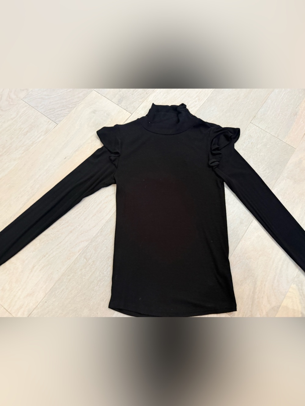 Joes Jeans Black Ruffle Shoulder Turtleneck Top with Cutout